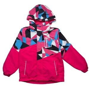 Top&Sky Kids Ski Jacket Geometric Pink Blue Gorpcore Streetwear Coat Size 10